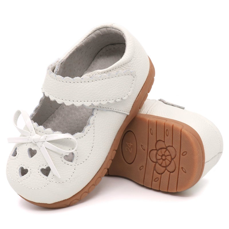 Femizee Girls Leather Bows Design Soft Round Toe Princess Dress Mary Jane Flat Shoes(Toddler/Little Kid),White,1505 CN23 - Image 5